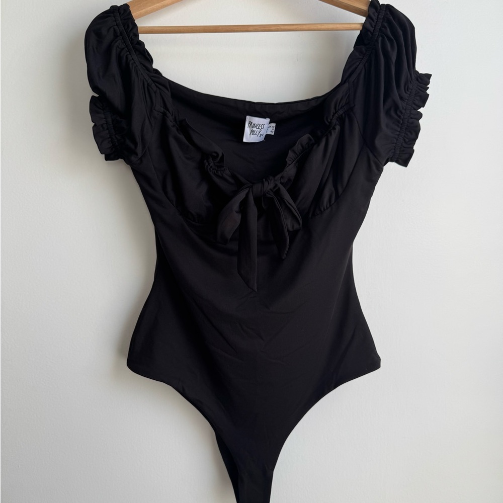 Princess Polly Black Ruffled Tie-Front Bodysuit